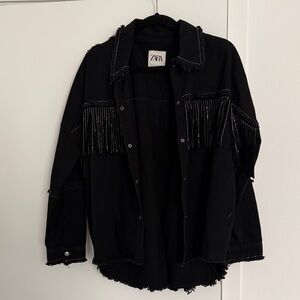 Zara Black Denim Fringe Jacket